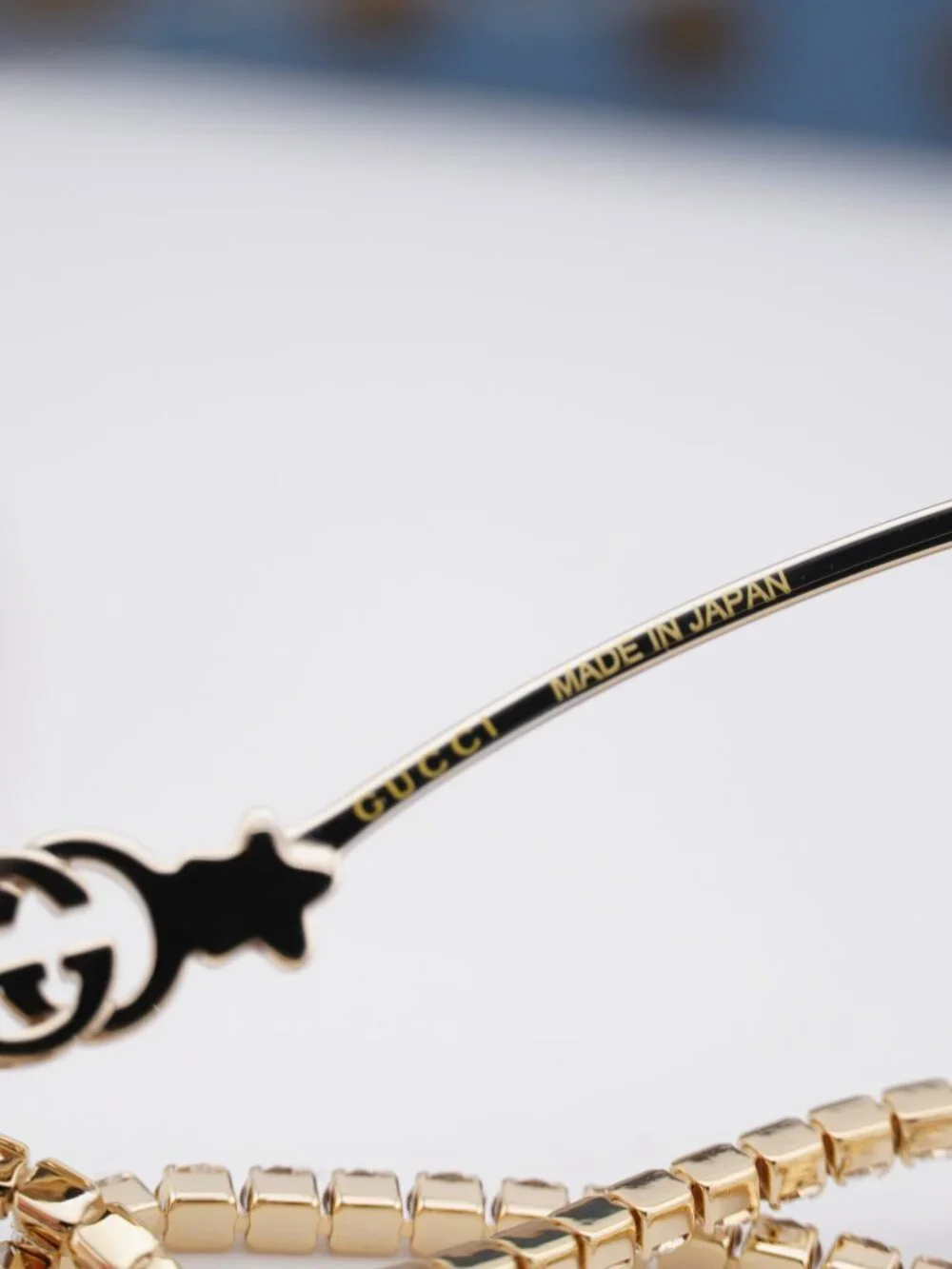 Gucci GG1568S 002 Rectangle Sunglasses - Gold with Gold Chain